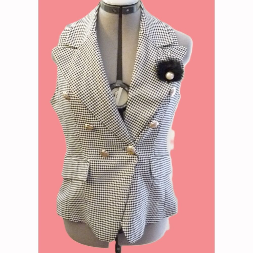 Elegant pied-de-poule Houndstooth plaid Classic Vest Crest Metal Button M